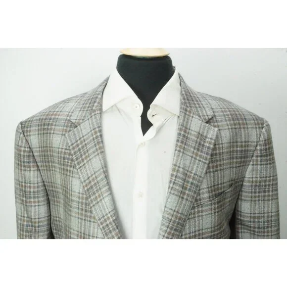 Ermenegildo Zegna Milano Current Cashmere Blend Gray Brown Plaid Sport Coat 54L